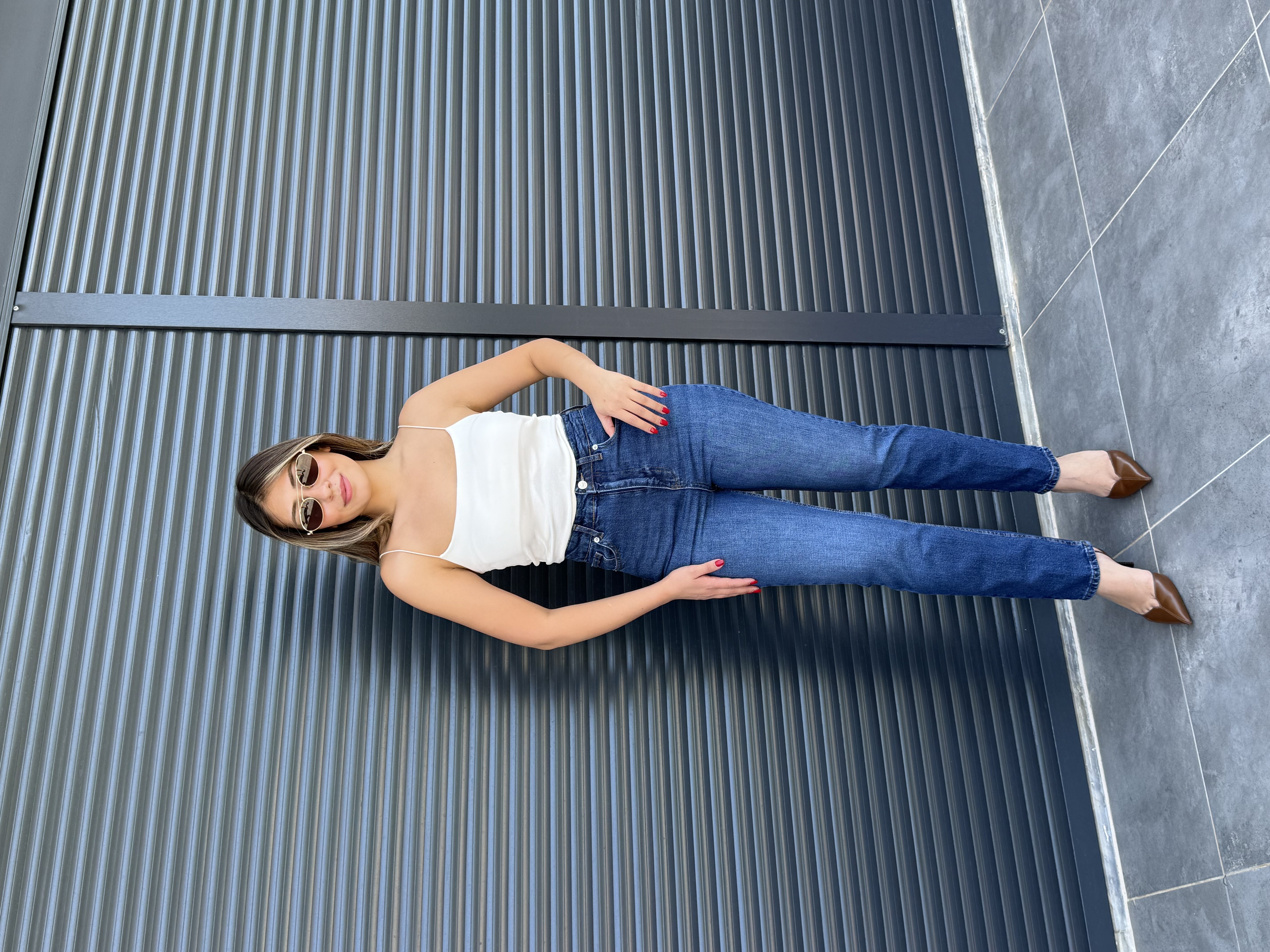 Premium Kalem Paça Toparlayıcı Boy Fit Jean Koyu Mavi
