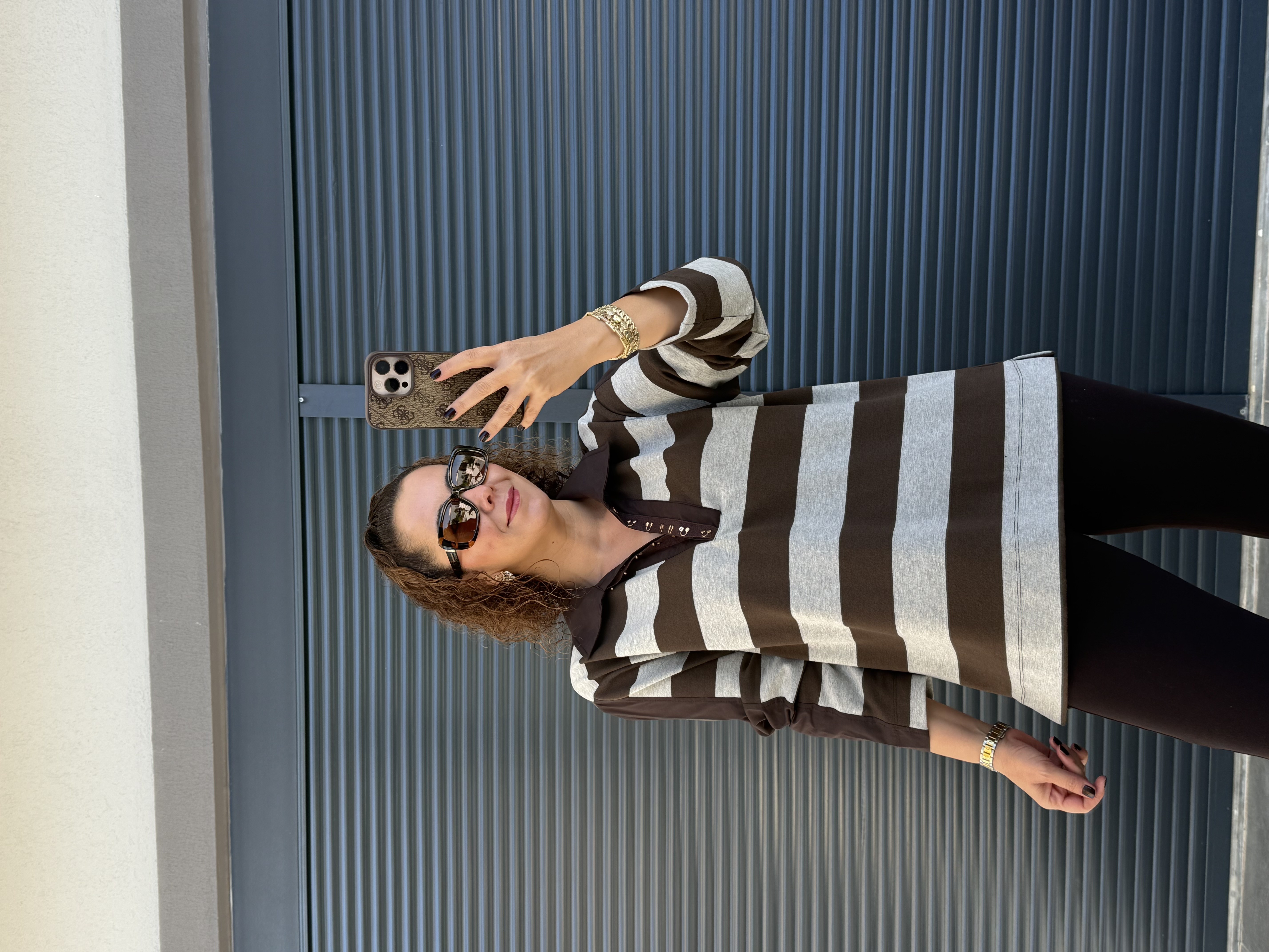 Premium Polo Yaka Çizgili Sweat Acı Kahve