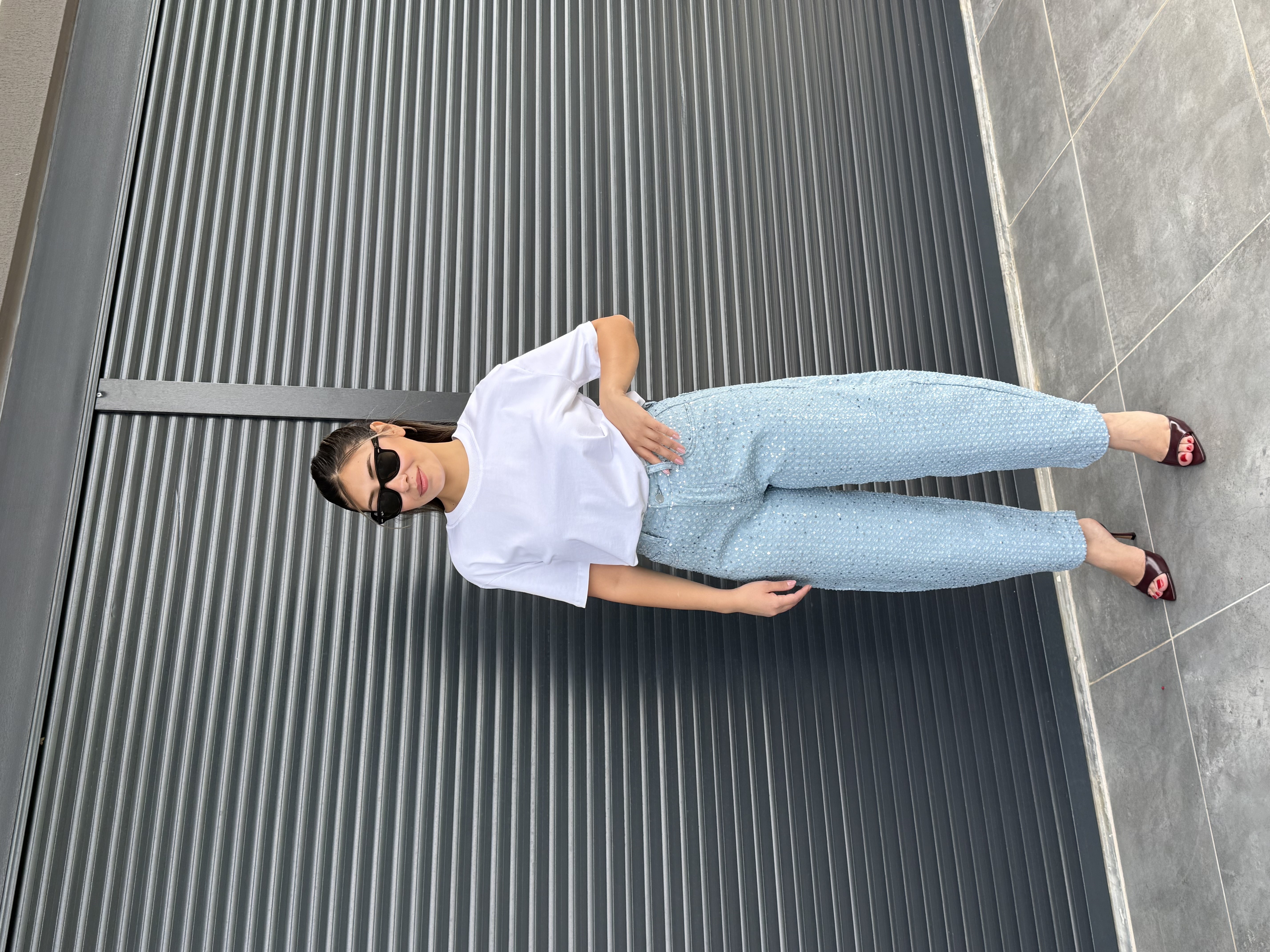 Premium Pullu Balon Jean Açık Mavi