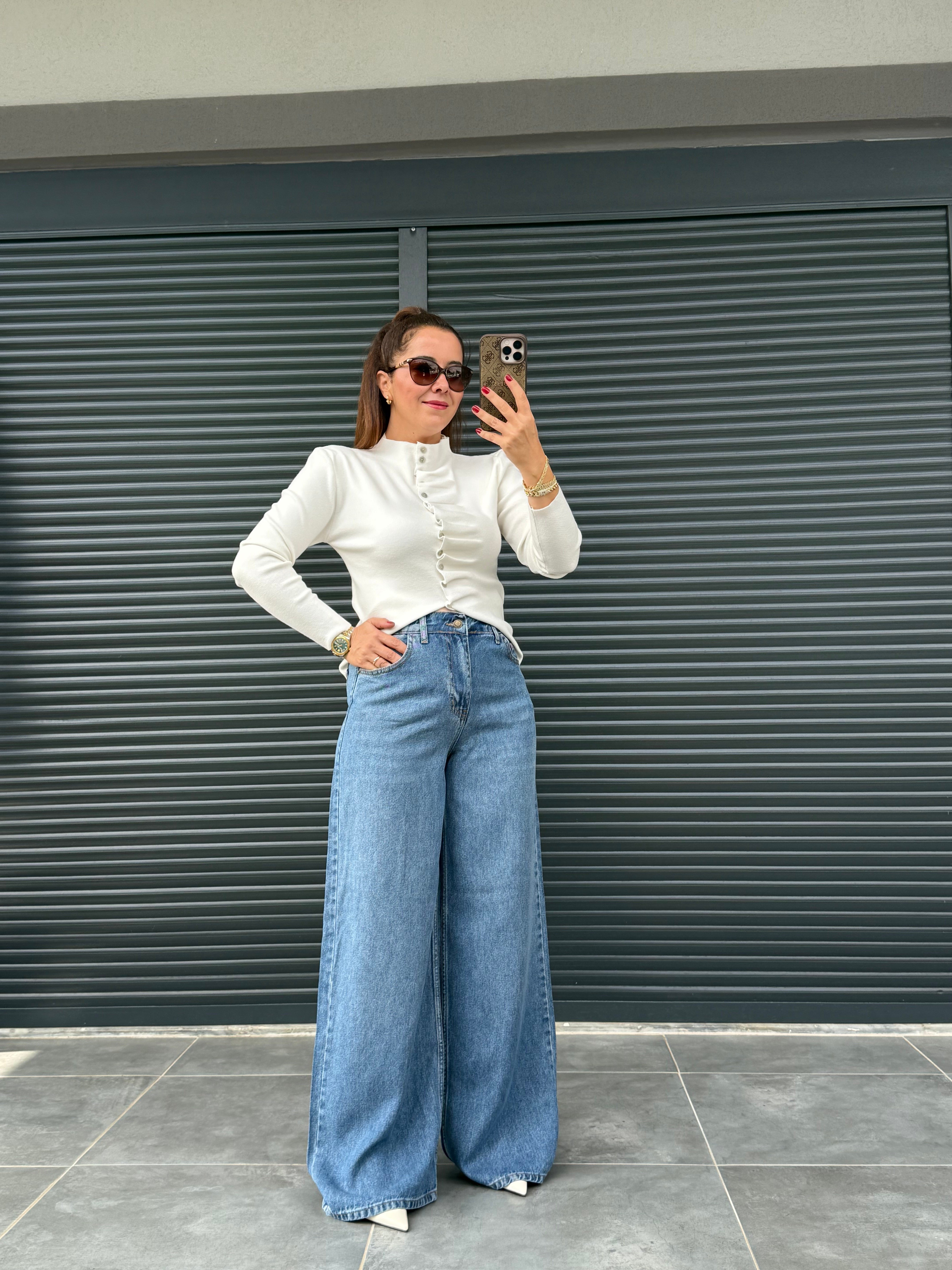 Premium Tensel Denim Palazzo Kot Mavi