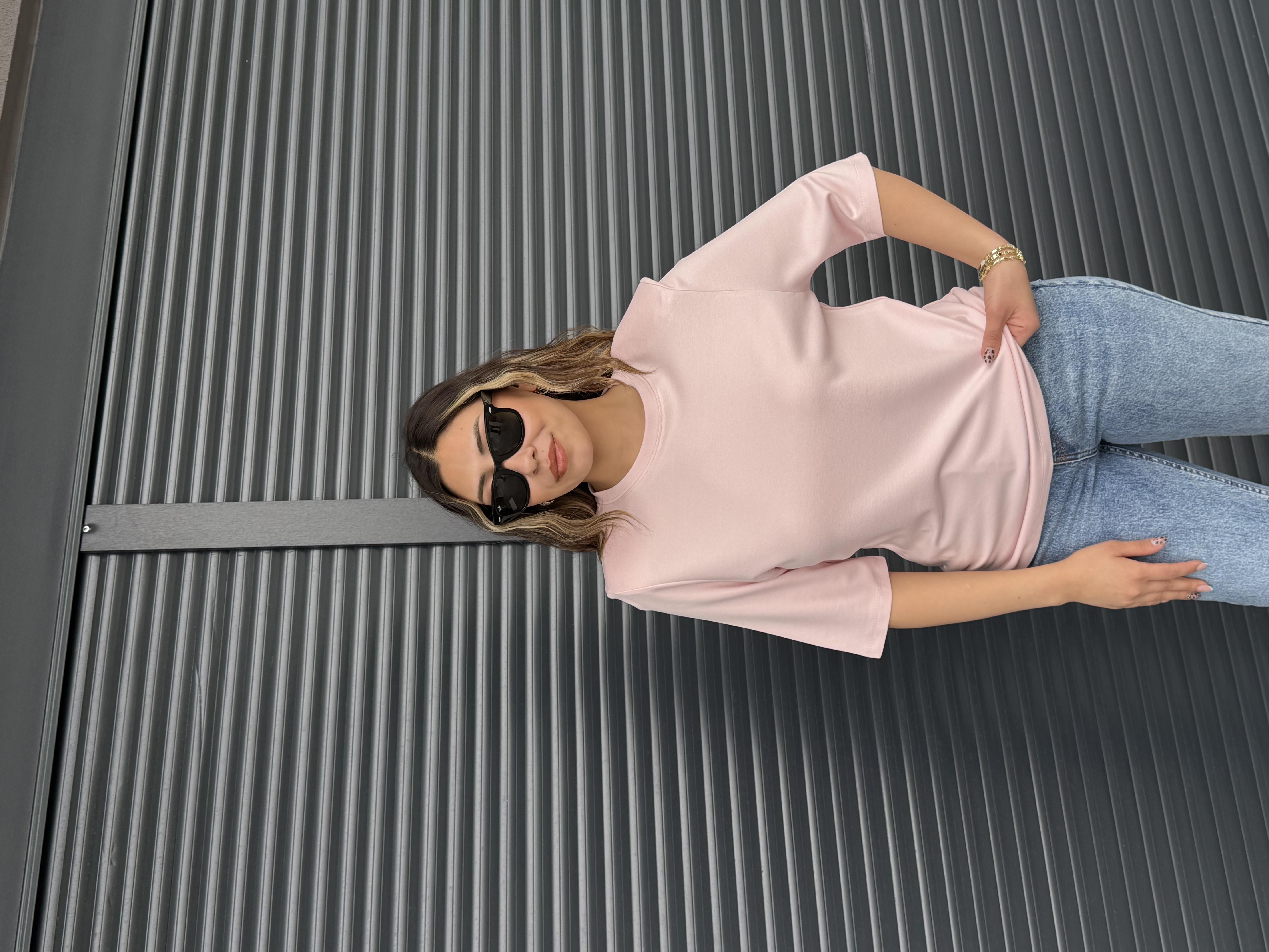 Vatkalı Basic T-shirt Pudra