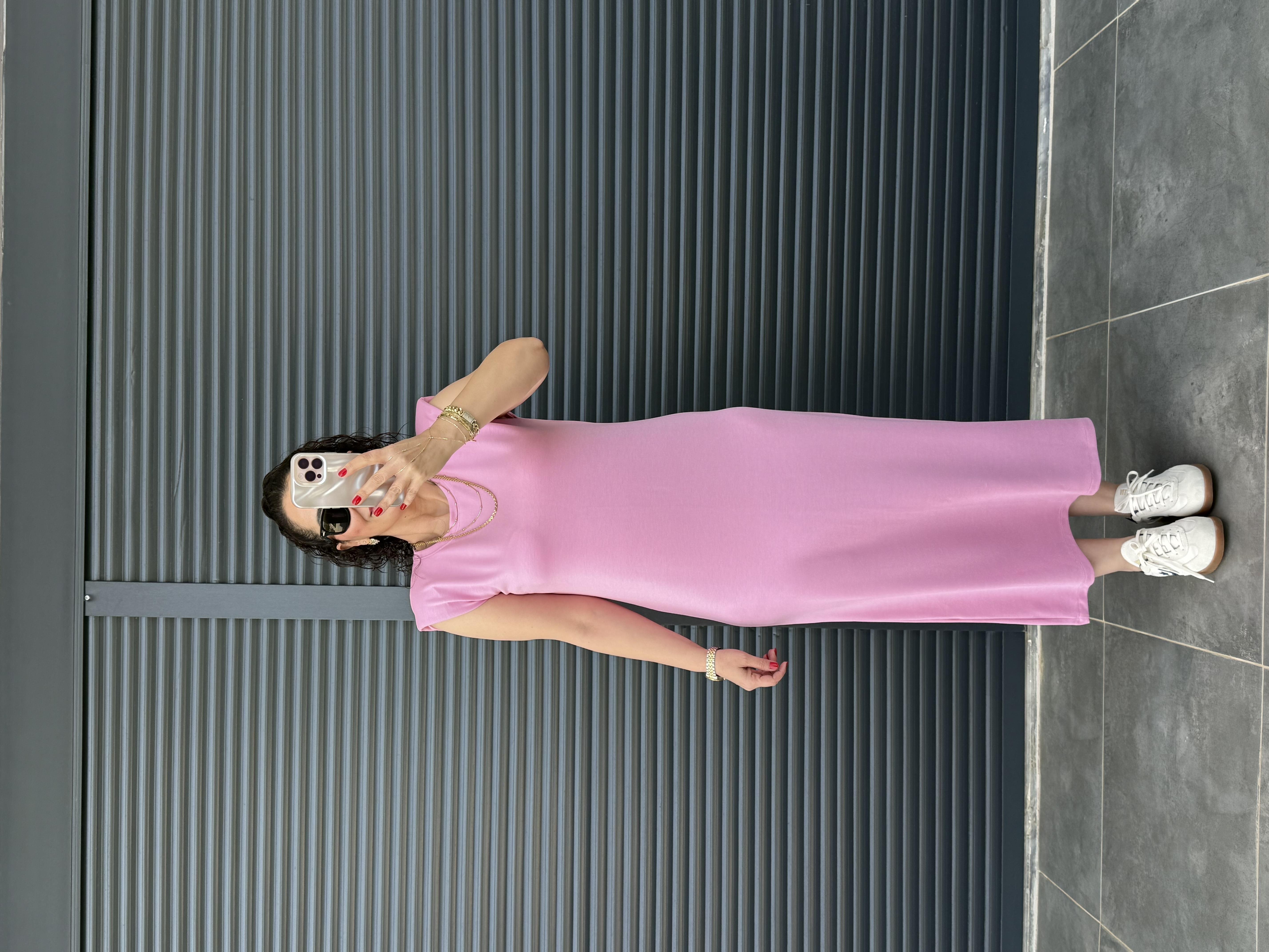 Vatkalı Modal Basic Elbise Pembe