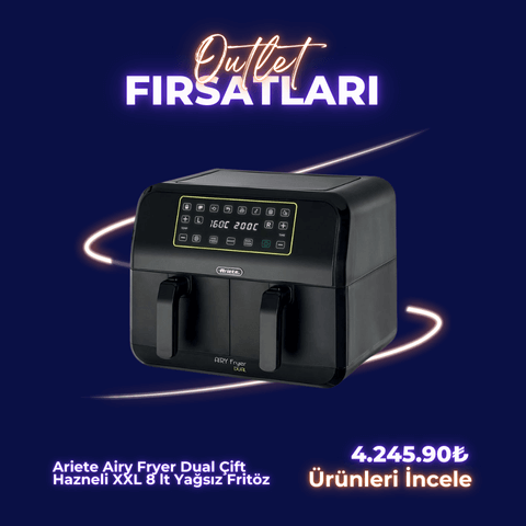 Ariete Airy Fryer Dual Çift Hazneli XXL 8 lt Yağsız Fritöz