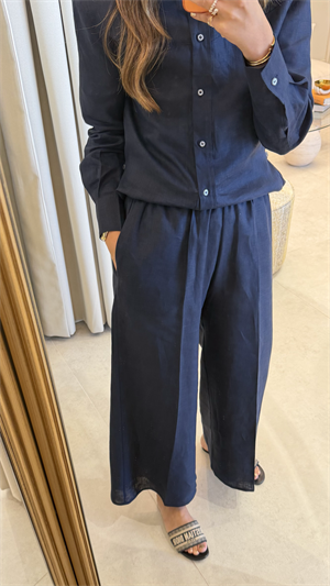 Bianca Lacivert %100 Keten Pantolon