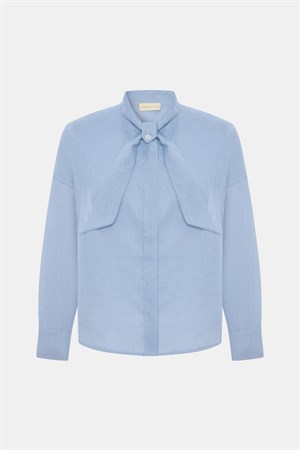 Marvy Baby Blue %100 Keten Kısa Gömlek