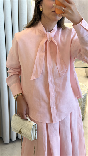 Marvy Pink %100 Keten Kısa Gömlek