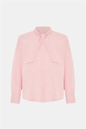 Marvy Pink %100 Keten Kısa Gömlek