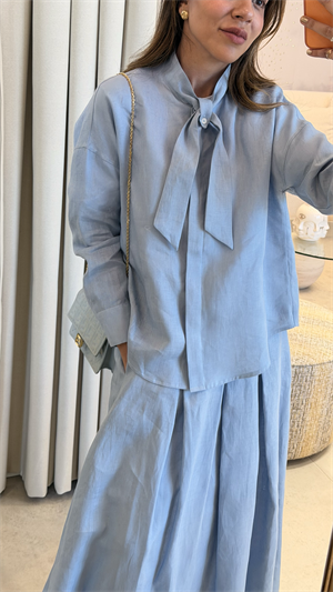 Marvy Tiffany Blue %100 Keten Kısa Gömlek