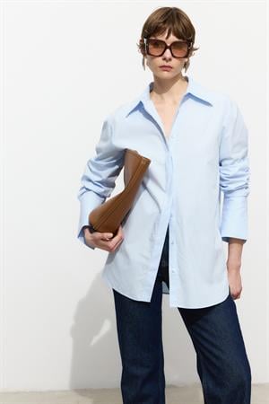 Mavi Duble Manşet Gömlek