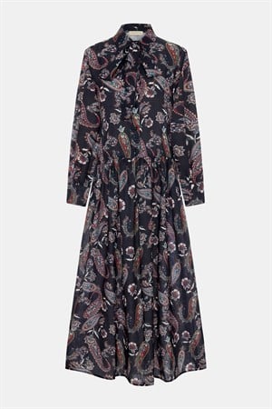 Paisley %100 Keten Siyah Elbise