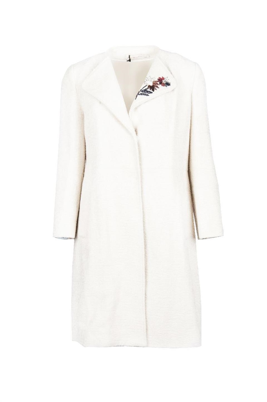 Işlemeli Koton Palto Beyaz Renk 36 Beden