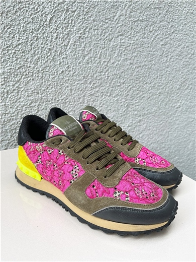 Valentino Green Suede Rockstud Pink Lace Sneaker
