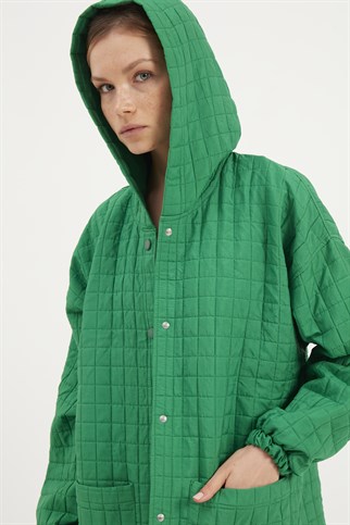 Kapüşonlu İnce Ceket Yeşil