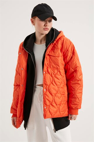 Hooded Short Coat Orange