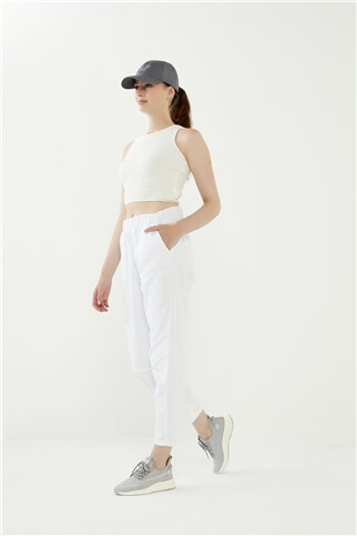 Cutout Waist Elastic Trousers White