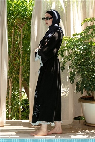 Püsküllü Havlu Kimayo Elbise Siyah