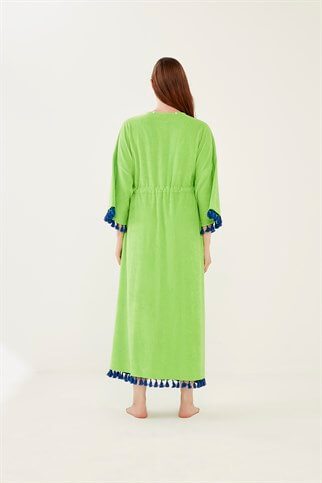 Püsküllü Havlu Kimayo Elbise Yeşil