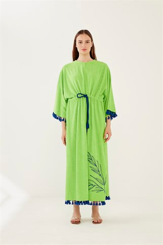 Püsküllü Havlu Kimayo Elbise Yeşil