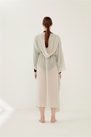 Manila Multişifon Tünelli Kaftan Krem