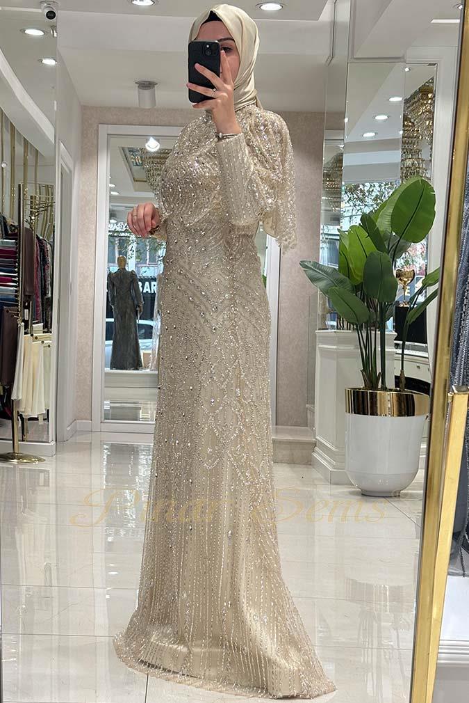 Pınar Şems Ayçıl Abiye Krem