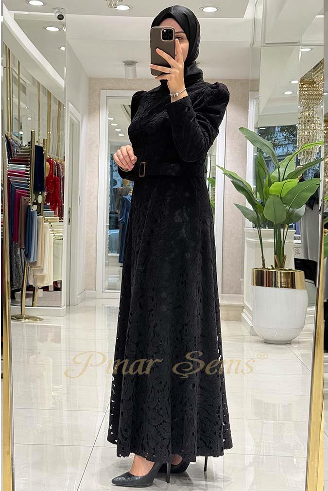 Pınar Şems Dantel Elbise Siyah