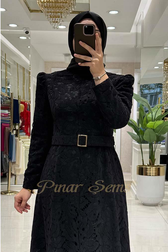 Pınar Şems Dantel Elbise Siyah