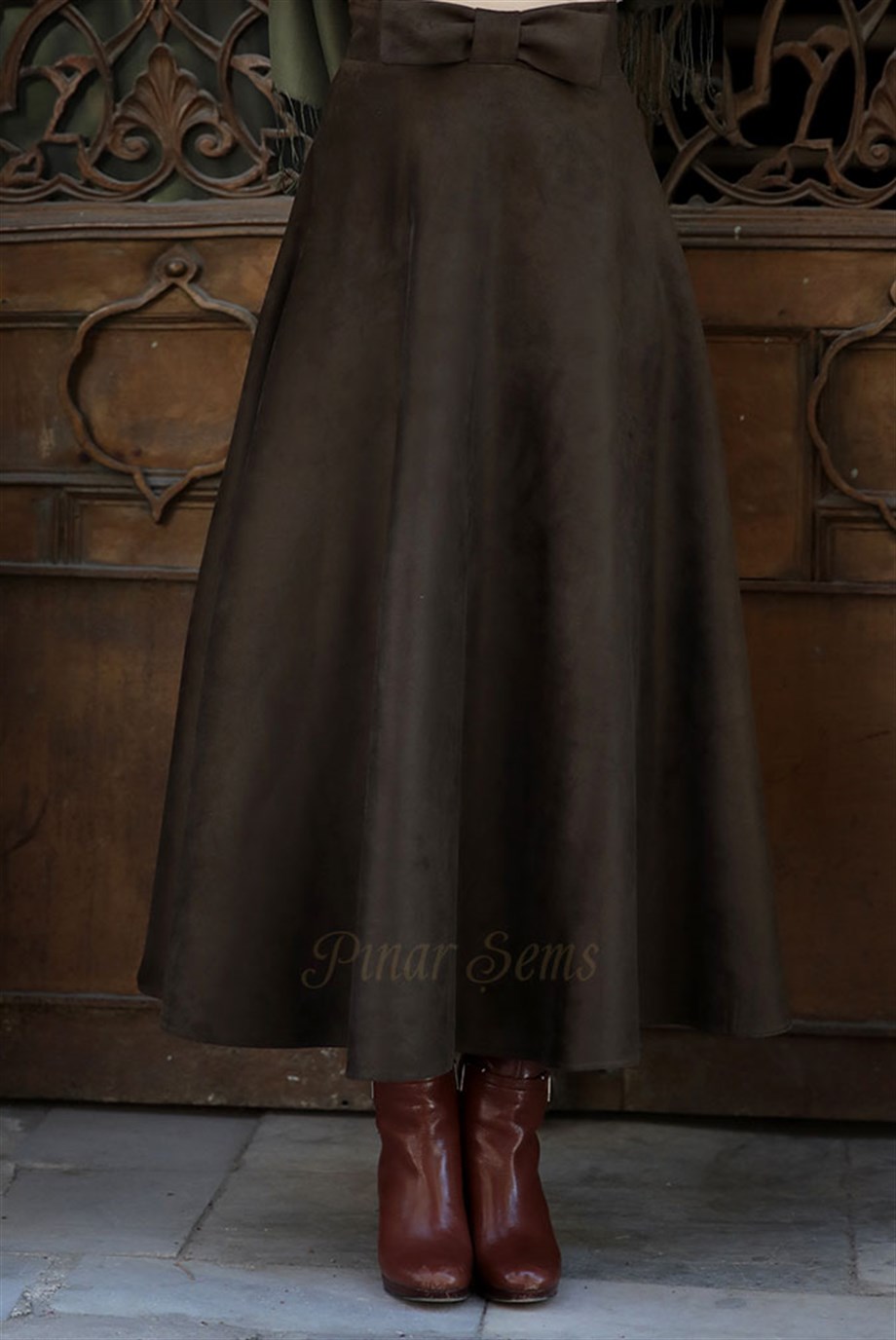 Pınar Şems Fiyonklu Süet Etek Haki