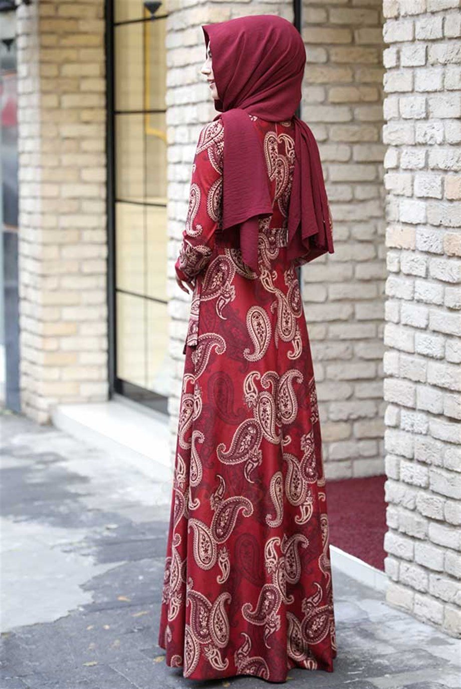 Pınar Şems Kışlık Etnik Elbise Bordo