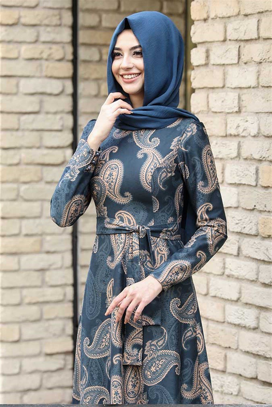 Pınar Şems Kışlık Etnik Elbise Mavi