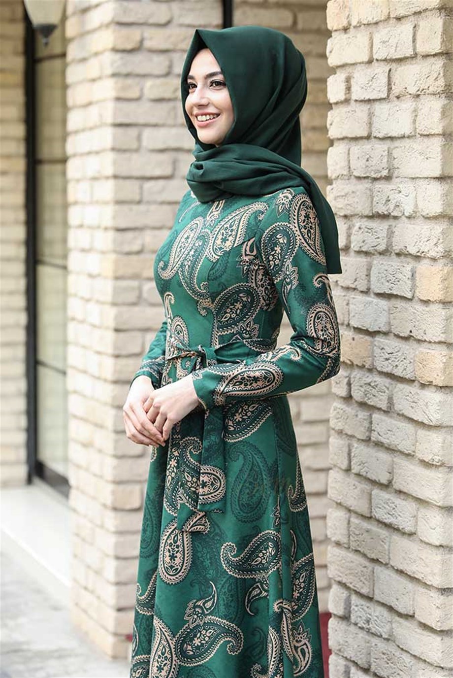 Pınar Şems Kışlık Etnik Elbise Yeşil