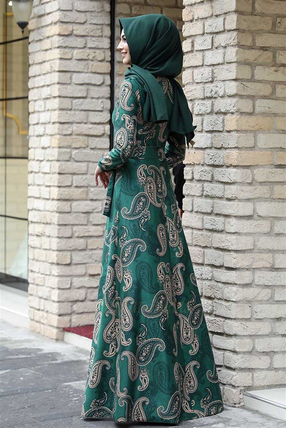 Pınar Şems Kışlık Etnik Elbise Yeşil