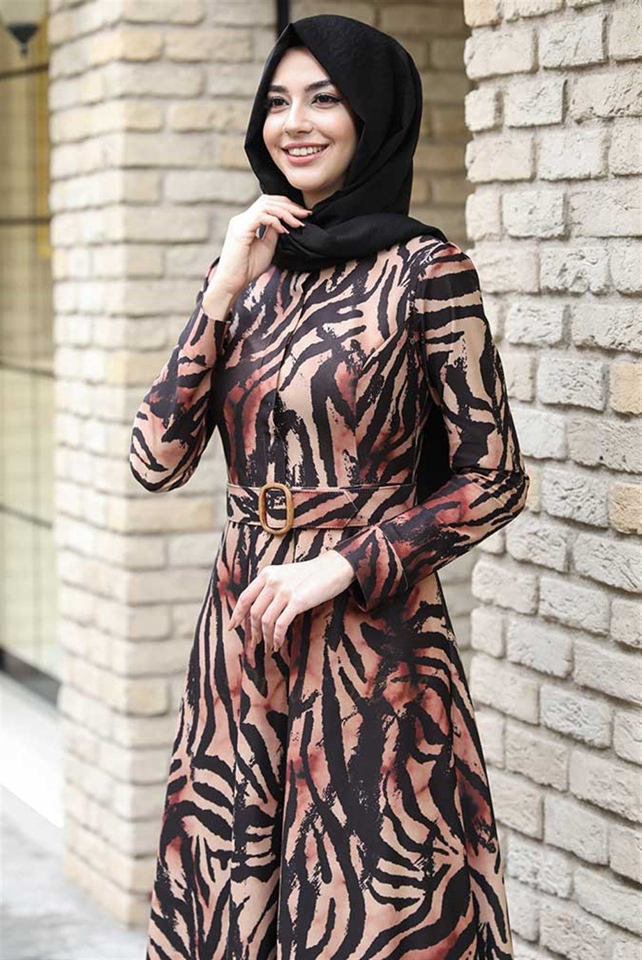 Pınar Şems Kışlık Zebra Elbise Kiremit