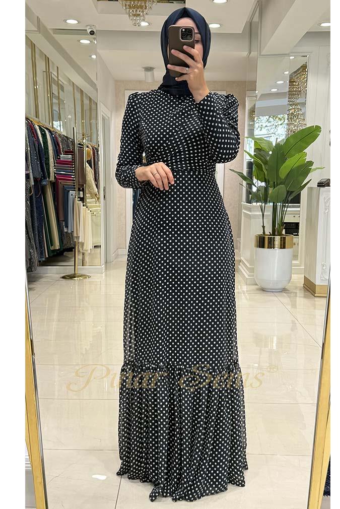 Pınar Şems Puantiyeli Elbise Lacivert