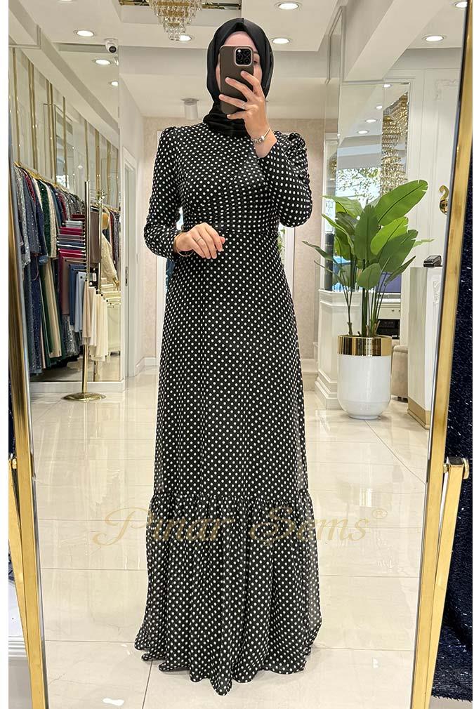 Pınar Şems Puantiyeli Elbise Siyah