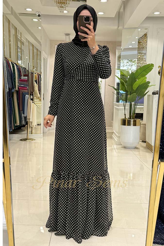 Pınar Şems Puantiyeli Elbise Siyah