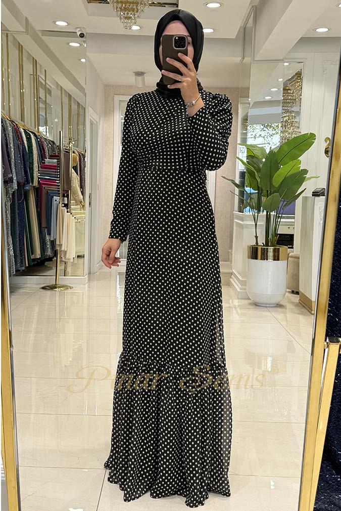 Pınar Şems Puantiyeli Elbise Siyah