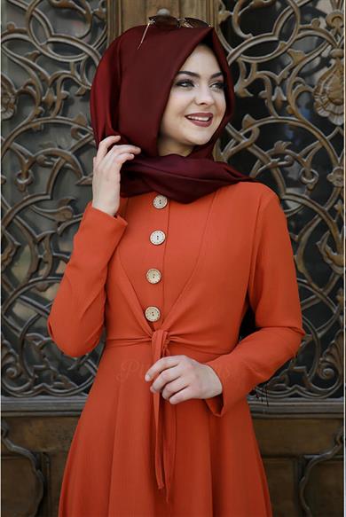 Pınar Şems Cepkenli Elbise Kiremit