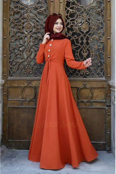 Pınar Şems Cepkenli Elbise Kiremit