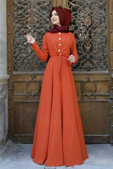 Pınar Şems Cepkenli Elbise Kiremit