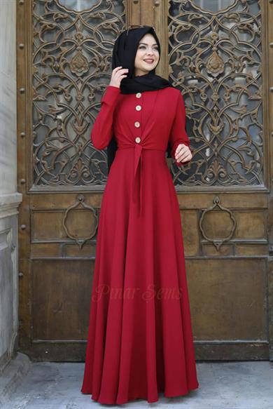 Pınar Şems Cepkenli Elbise Kırmızı