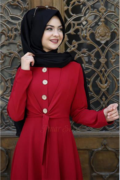 Pınar Şems Cepkenli Elbise Kırmızı