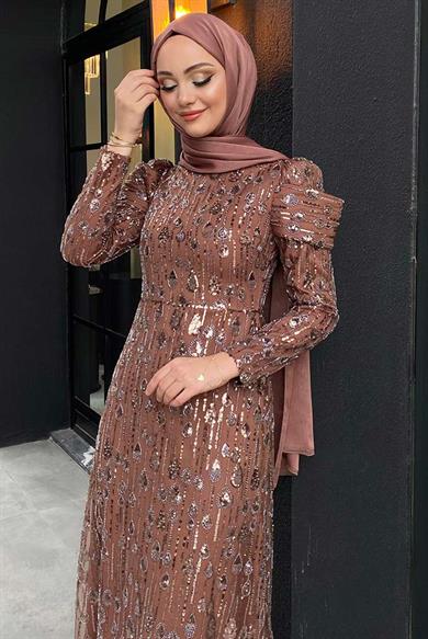 Pınar Şems Damla Abiye Kahverengi