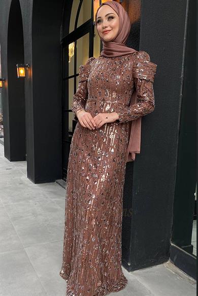 Pınar Şems Damla Abiye Kahverengi