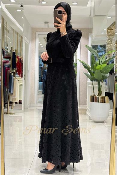 Pınar Şems Dantel Elbise Siyah