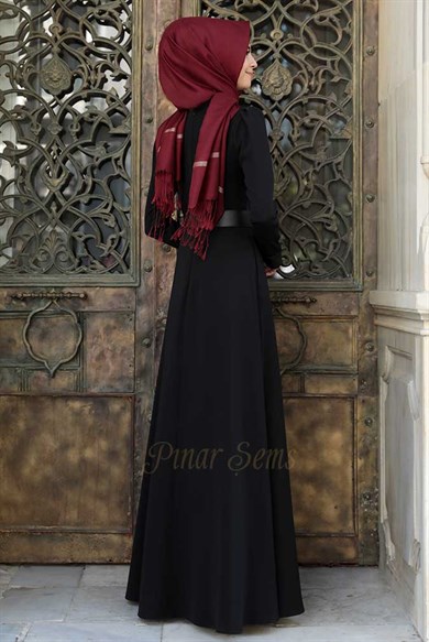 Pınar Şems Deri Düğmeli Elbise Siyah