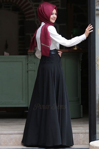 Pınar Şems Deri Düğmeli Etek Siyah