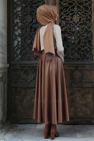 Pınar Şems Deri Verev Etek Taba