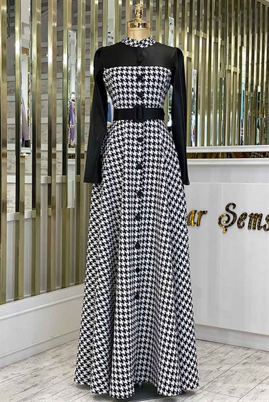 Pınar Şems Derili Kazayağı Elbise Siyah