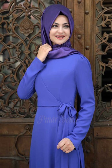 Pınar Şems Eteği Fırfırlı Elbise Saks