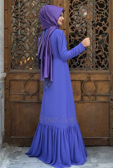 Pınar Şems Eteği Fırfırlı Elbise Saks